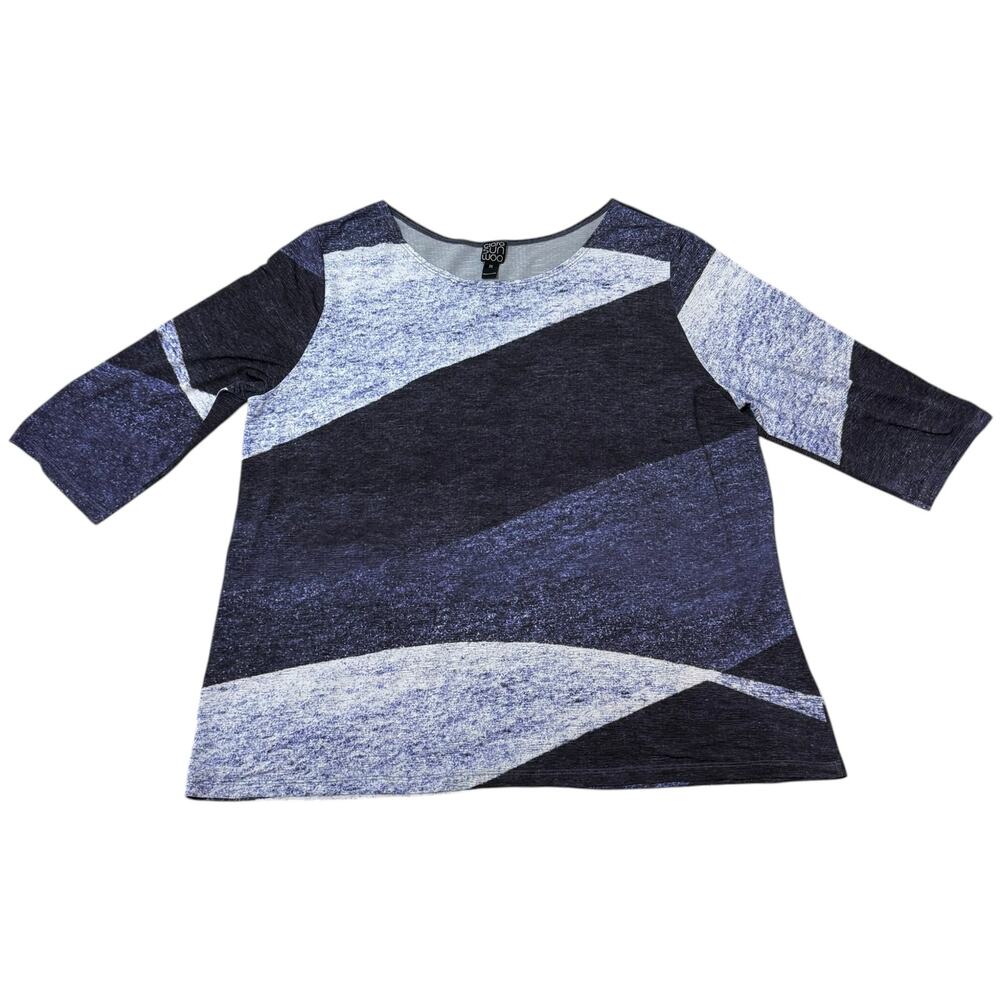 Clara Sunwoo Top Abstract Color Block Print 3/4 Sleeves Flowy Blue Purple 2X